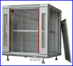 12U 24 Deep Gray Wall Moun Network IT Server Cabinet Enclosure Rack Glass Door