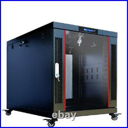 12U 35 Inch Depth Server Rack Cabinet Enclosure Wheels-Thermosystem-LCD Screen