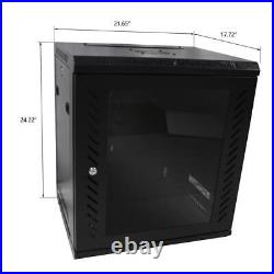 12U IT Network Server Data Cabinet Rack Enclosure Glass Door Lock with Cooling Fan