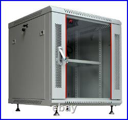 12U IT Rack 24 Inch Depth Server Cabinet Light Grey Enclosure Glass Door Lock