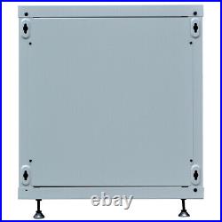 12U IT Rack 24 Inch Depth Server Cabinet Light Grey Enclosure Glass Door Lock