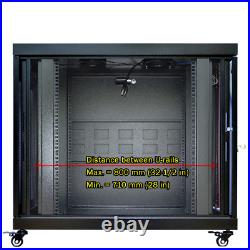 12U Server Rack Cabinet Premium Enclosure 900 Wheels-Thermosystem-LCD Screen