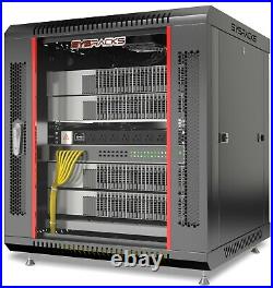 12U Server Rack Locking Network Cabinet Data Enclosure with PDU-Feet-Fan-Shelf