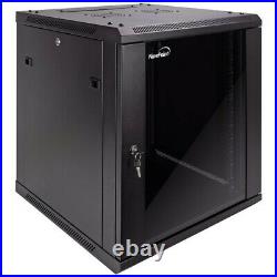 12U Wall Mount Network Server 19 Inch IT Cabinet Rack Enclosure Glass Door Lock