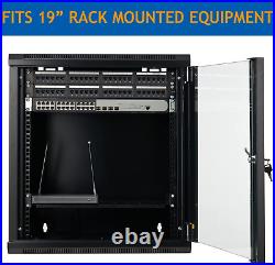 12U Wall Mount Server Cabinet Network Rack Enclosure Locking Glass Door