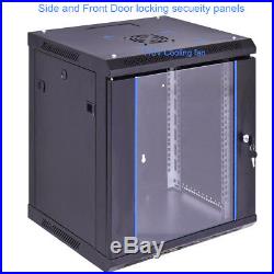 12U Wallmount Data Cabinet Enclosure 19 Server Network Rack Locking Glass Door