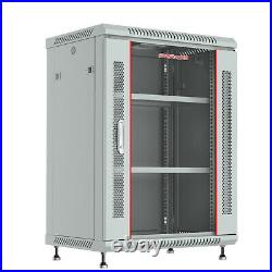 15U 24 Deep Gray Wall Moun Network IT Server Cabinet Enclosure Rack Glass Door