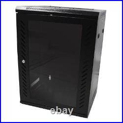 15U IT Network Server Data Cabinet Rack Enclosure Glass Door Lock with Cooling Fan