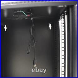 15U IT Network Server Data Cabinet Rack Enclosure Glass Door Lock with Cooling Fan