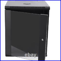 15U Network Wall Cabinet Rack Enclosure Wall Mounted Server Case with Glass Door