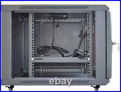 15U Rack Server Cabinet 35 Inch Depth Enclosure with PDU Shelf Fan Casters