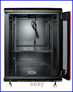15U Rack Server Data Cabinet Enclosure Glass Door Lock on Feet with Bonus