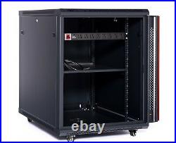 15U Server Cabinet Enclosure Rack Glass Door 35'' Deep with Casters Shelf and Fan