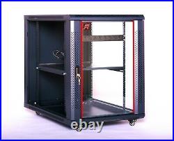 15U Server Cabinet Enclosure Rack Glass Door 35'' Deep with Casters Shelf and Fan
