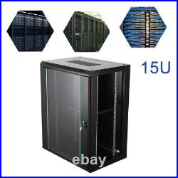 15U Wall Mount Network Server Cabinet Rack Enclosure Glass Door Lock for 19 IT