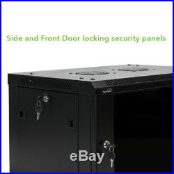 15U Wall Mount Network Server Cabinet Rack Enclosure Glass Door Lock withshelves