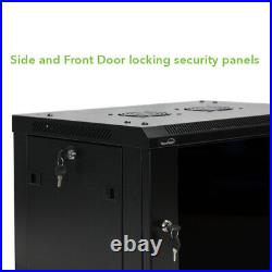 15U Wall Mount Network Server Cabinet Rack Enclosure Glass Door Lock withshelves