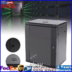 15U Wall Mount Network Server Data Cabinet, 18'' Depth Rack Enclosure Glass Door