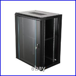 15U Wall Mount Network Server Rack Cabinet Enclosure Door Lock 132.28lbs Black