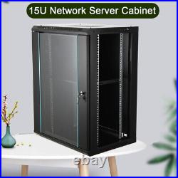 15U Wall Mount Server Rack Locking Network Cabinet Data IT Enclosure glass Door