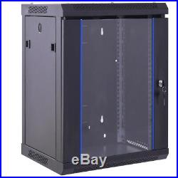 18U Data Network Server Rack Cabinet Wallmount with Locking Glass Door Enclosure