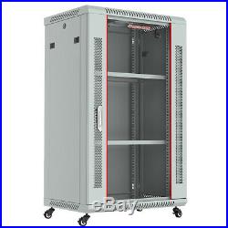 18U IT Portable Server Rack Cabinet 24 Inch Deep Enclosure Light Gray on Casters