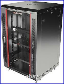 18U Server Rack Locking Network Cabinet Data Enclosure with PDU-Feet-Fan-Shelf