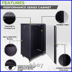 18U Wall Mount Network Server Cabinet Rack Enclosure Glass Door Lock withCasters