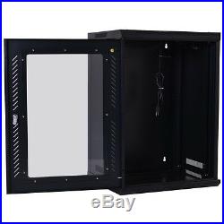 18U Wall Mount Network Server Data Cabinet Rack Glass Enclosure Door Lock with Fan