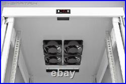 22U Rack 35 inches Depth Glass Door Lock Enclosure Heavy Load Cabinet Light Gray