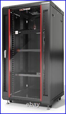 22U SERVER RACK IT CABINET ENCLOSURE 2 SHELVES CASTERS (24w x24d x43h)