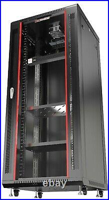 27U Server Rack Locking Network Cabinet Data Enclosure with PDU-Feet-Fan-Shelves