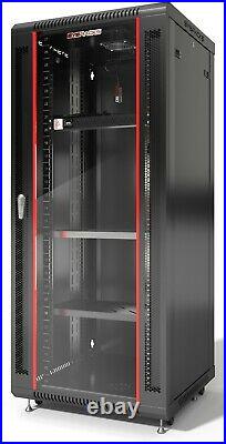 27U Server Rack Locking Network Cabinet Data Enclosure with PDU-Feet-Fan-Shelves