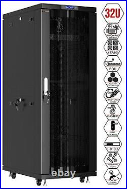 32U Server Rack IT Cabinet Data Network Rack Enclosure 24-Inch Deep Rack Stand