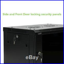 9U IT Wall Mount Network Server Cabinet Rack Enclosure Glass Door Lock withshelves