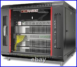 9U Server Rack Locking Network Cabinet Data Enclosure with PDU-Feet-Fan-Shelf
