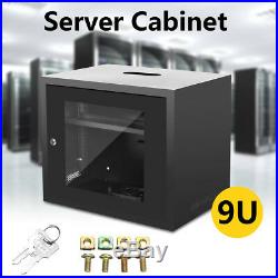 9U Wall Mount Network Server Data Cabinet Enclosure Rack Glass Door Lock withFan