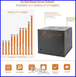 9U Wall Mount Server Cabinet IT Network Rack Enclosure Lockable Door and Side Pa