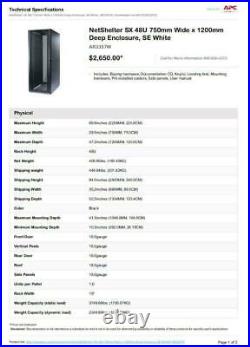 APC NetShelter SX 48U Server Rack Enclosure White 750mm x1200mm AR3307W