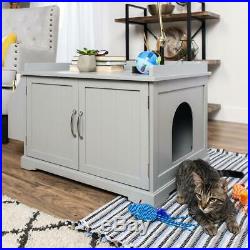 Cat Litter Box Wood Enclosure Cabinet & Side Table with Magazine Rack