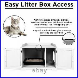 Large Wooden Cat Litter Box Enclosure Cabinet & Side Table With Magazine Rack