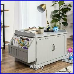 Large Wooden Cat Litter Box Enclosure Cabinet and Side Table with Magazine Rack