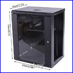 Lock Server Data Cabinet Enclosure Rack With Glass Door Steel Sheet 15U Black US