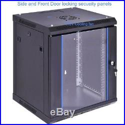 Network Server Data Equipment Cabinet Wallmount Rack Enclosure Glass Door Fan