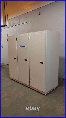 Row of 3 White Rolling Server Cabinet Rack Enclosures Telecom