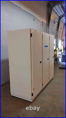 Row of 3 White Rolling Server Cabinet Rack Enclosures Telecom