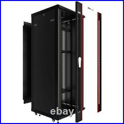 Server Rack Cabinet 18U 24 inch Deep Enclosure Power Strip 2 Shelves Fan
