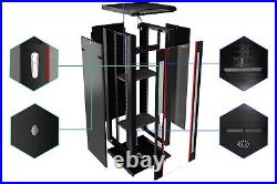 Server Rack Cabinet 18U 24 inch Deep Enclosure Power Strip 2 Shelves Fan