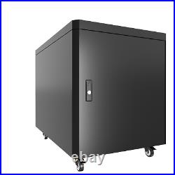 Soundproof Server Rack Cabinet Enclosure 12U 35 inch Depth Glass Door on Rollers