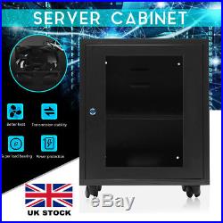 UK 12U Wall Network Server Data Cabinet Enclosure Rack Glass Door Lock with Fan